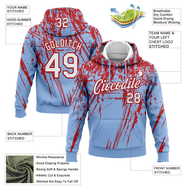 Custom Stitched Light Blue White-Red 3D Pattern Design Splash Grunge Art Sports Pullover Sweatshirt Hoodie alternate