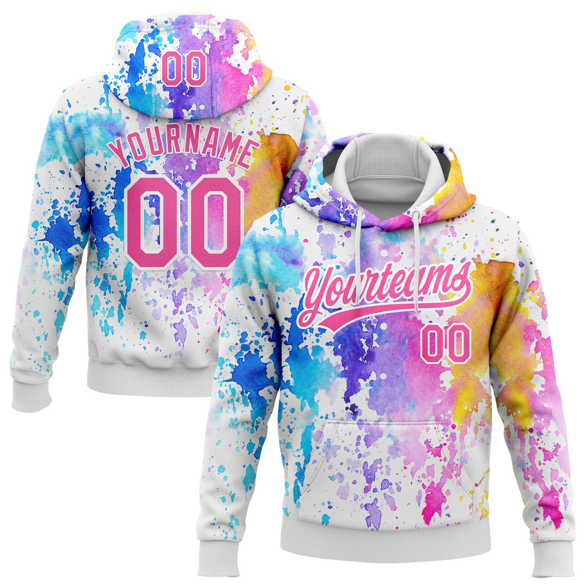 Custom Stitched White Pink 3D Pattern Design Watercolor Grunge Art Sports Pullover Sweatshirt Hoodie
