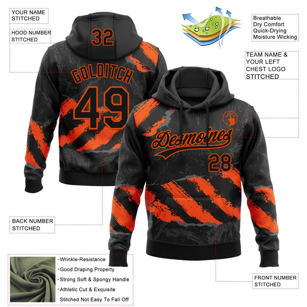 Custom Stitched Black Orange-Steel Gray 3D Pattern Design Splash Sports Pullover Sweatshirt Hoodie alternate