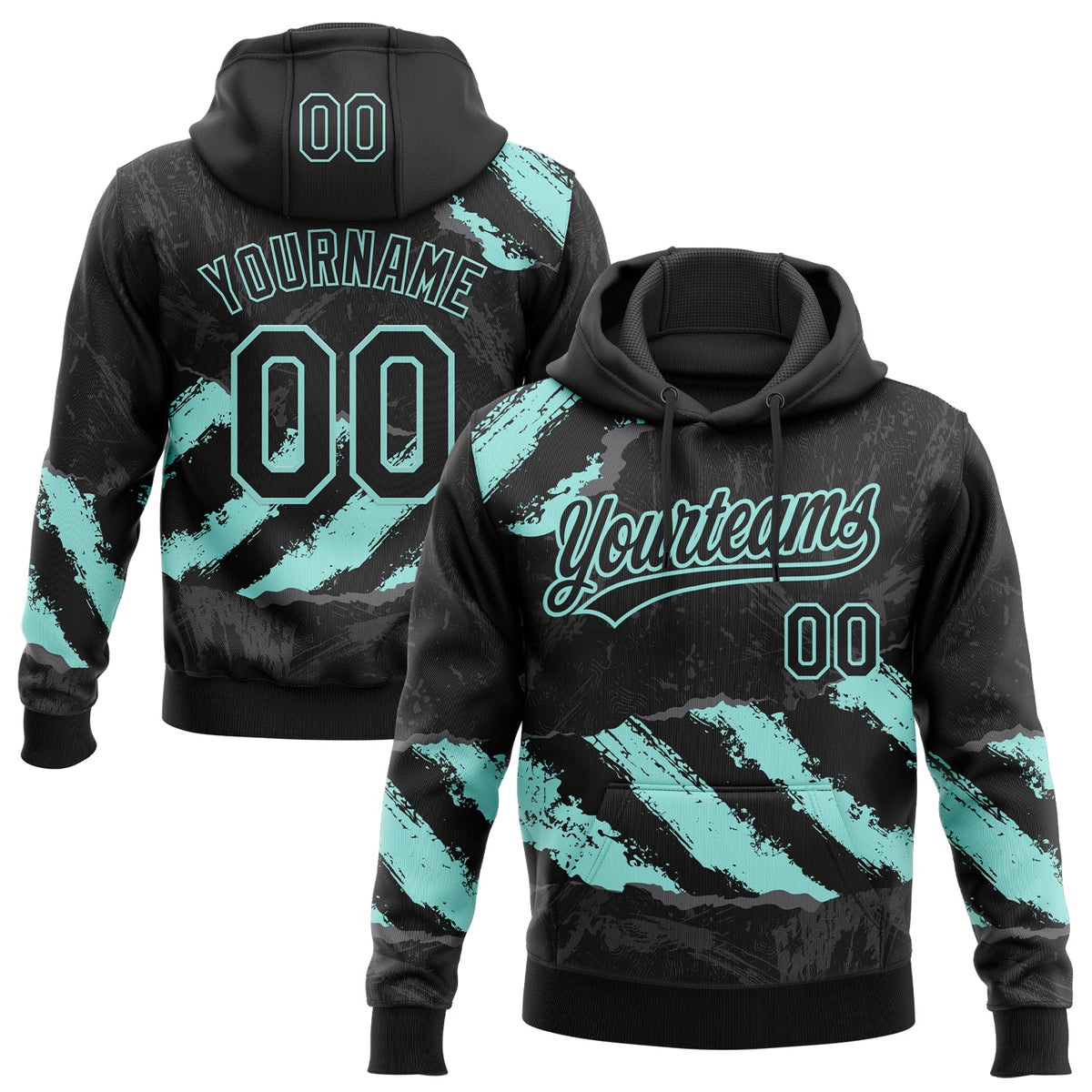 Custom Stitched Black Ice Blue-Steel Gray 3D Pattern Design Splash Sports Pullover Sweatshirt Hoodie