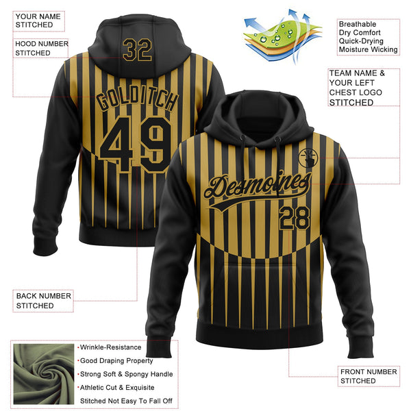 Custom Stitched Black Old Gold 3D Pattern Design Line Sportswear Pullover Sweatshirt Hoodie alternate
