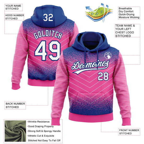 Custom Stitched Royal White-Pink 3D Pattern Design Line Sportswear Pullover Sweatshirt Hoodie alternate