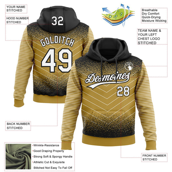 Custom Stitched Black White-Old Gold 3D Pattern Design Line Sportswear Pullover Sweatshirt Hoodie alternate