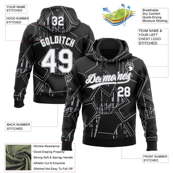Custom Stitched Black White-Gray 3D Pattern Design Line Sportswear Pullover Sweatshirt Hoodie alternate