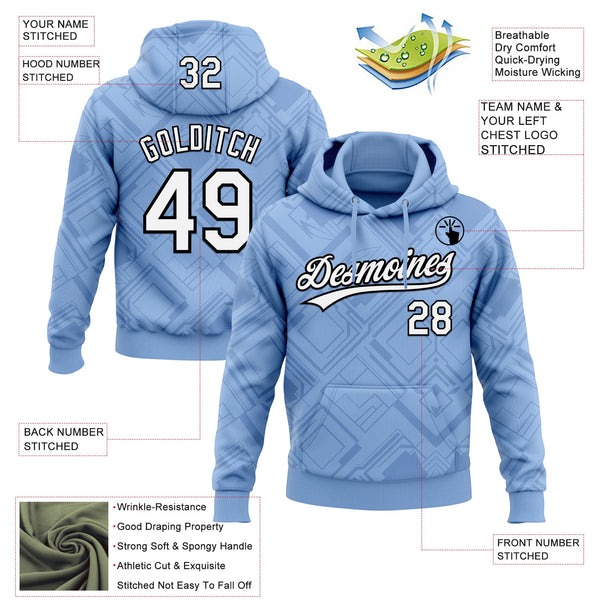 Custom Stitched Light Blue White-Black 3D Pattern Design Line Sportswear Pullover Sweatshirt Hoodie alternate
