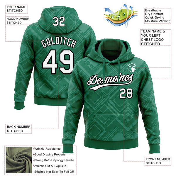 Custom Stitched Kelly Green White-Black 3D Pattern Design Line Sportswear Pullover Sweatshirt Hoodie alternate
