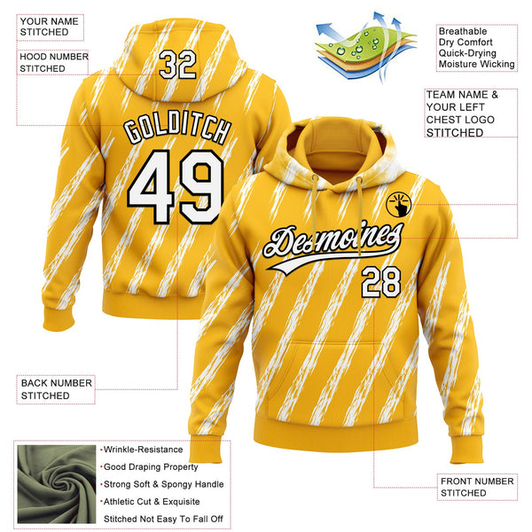 Custom Stitched Gold White-Black 3D Pattern Design Line Sportswear Pullover Sweatshirt Hoodie alternate
