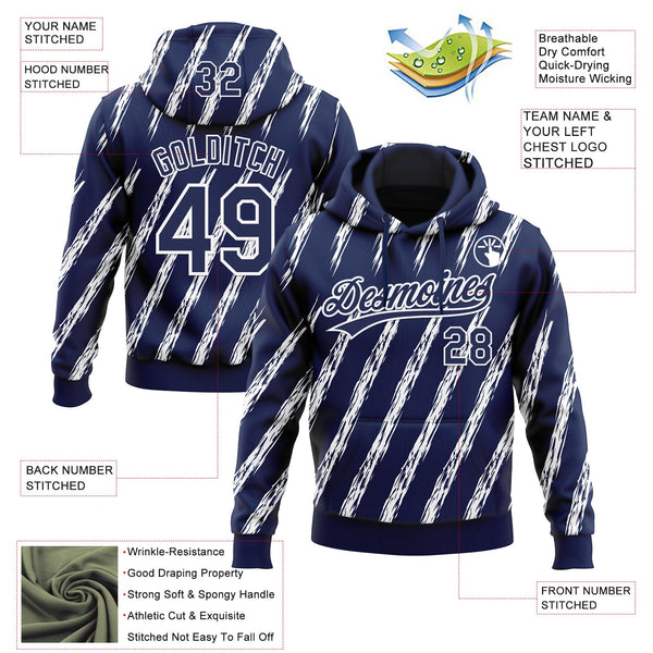 Custom Stitched Navy White 3D Pattern Design Line Sportswear Pullover Sweatshirt Hoodie alternate