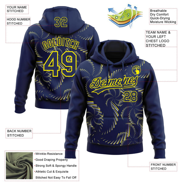 Custom Stitched Navy Light Yellow-White 3D Pattern Design Line Sportswear Pullover Sweatshirt Hoodie alternate