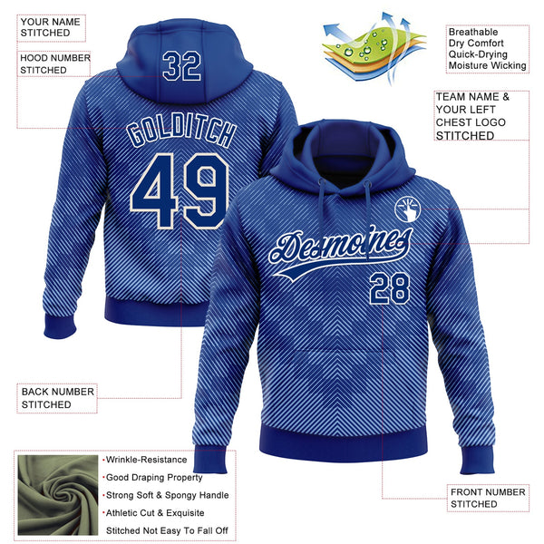 Custom Stitched Royal White 3D Pattern Design Line Sportswear Pullover Sweatshirt Hoodie alternate