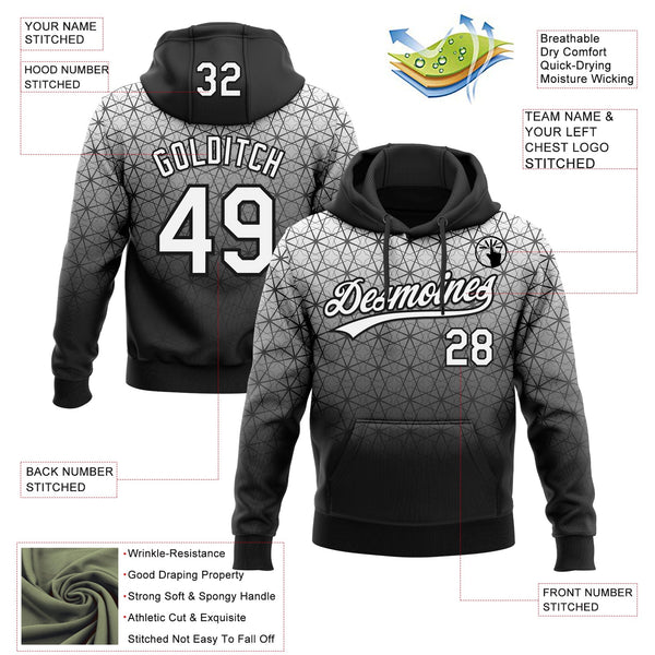 Custom Stitched Black White 3D Pattern Design Gradient Line Sportswear Pullover Sweatshirt Hoodie alternate
