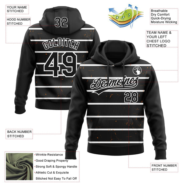 Custom Stitched Black White 3D Pattern Design Line Sportswear Pullover Sweatshirt Hoodie alternate