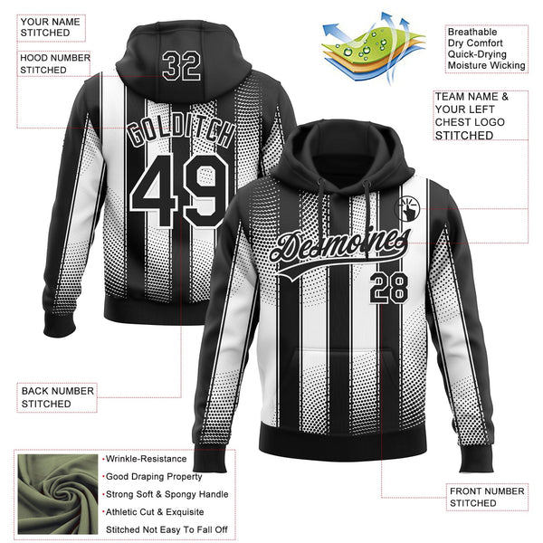 Custom Stitched Black White 3D Pattern Design Line Sportswear Pullover Sweatshirt Hoodie alternate