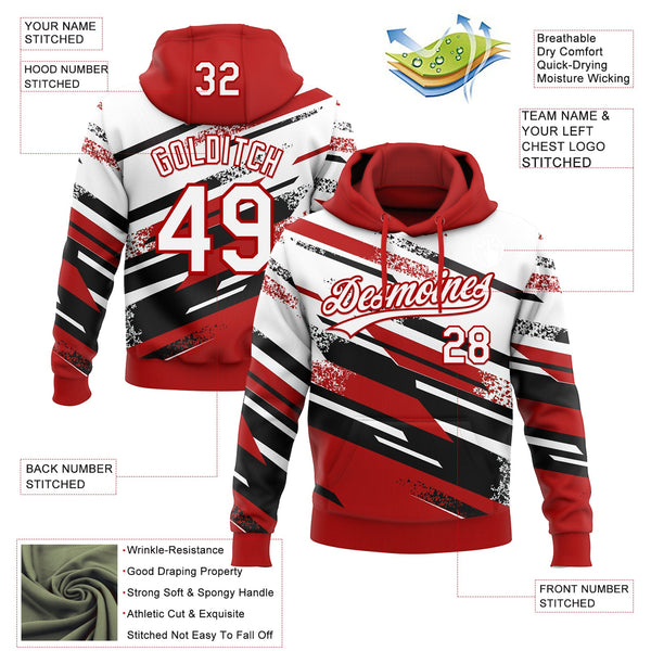 Custom Stitched Red White-Black 3D Pattern Design Line Sportswear Pullover Sweatshirt Hoodie alternate