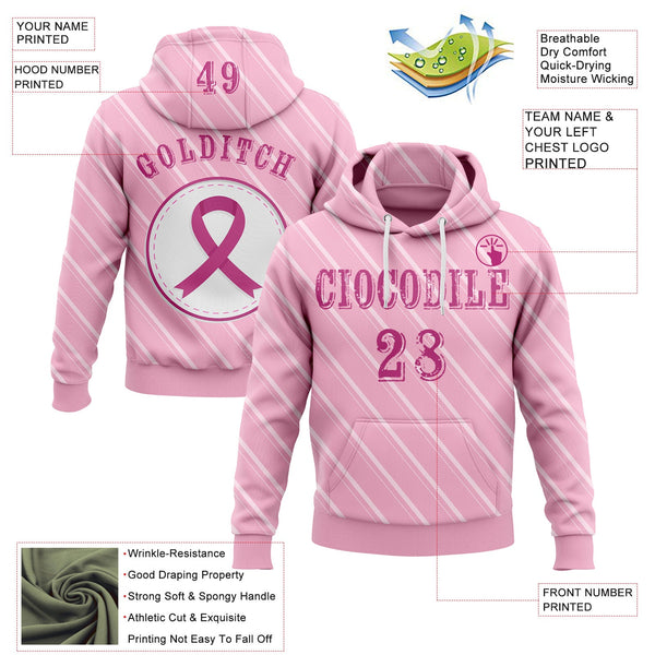 Custom Light Pink Pink-White 3D Pink Ribbon Breast Cancer Awareness Women Health Care Support Sports Pullover Sweatshirt Hoodie alternate