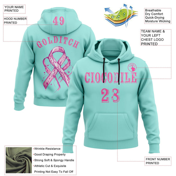 Custom Ice Blue Pink 3D Pink Ribbon Breast Cancer Awareness Women Health Care Support Sports Pullover Sweatshirt Hoodie alternate