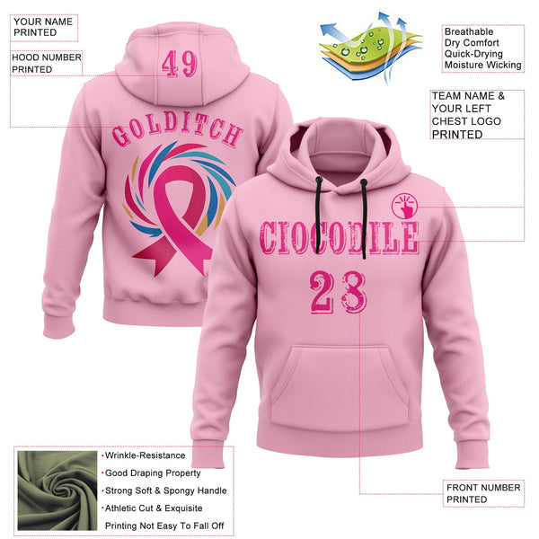 Custom Light Pink Hot Pink 3D Pink Ribbon Breast Cancer Awareness Women Health Care Support Sports Pullover Sweatshirt Hoodie alternate