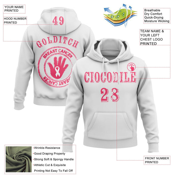 Custom White Neon Pink 3D Pink Ribbon Breast Cancer Awareness Women Health Care Support Sports Pullover Sweatshirt Hoodie alternate