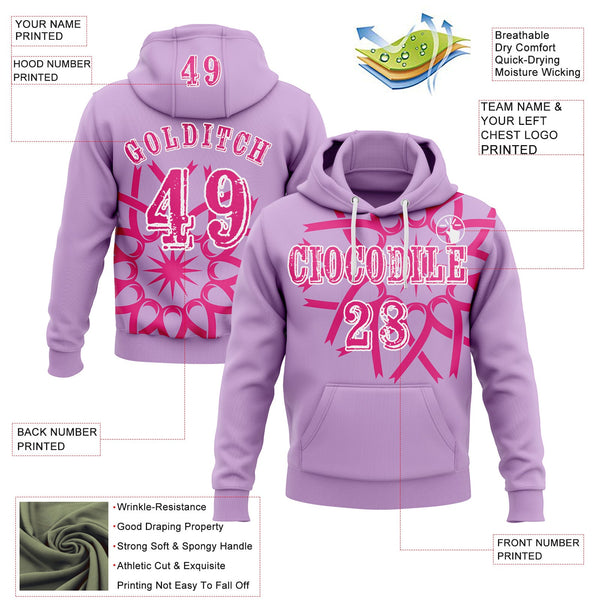 Custom Light Purple Hot Pink-White 3D Pink Ribbon Breast Cancer Awareness Women Health Care Support Sports Pullover Sweatshirt Hoodie alternate
