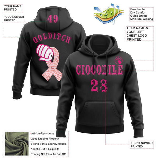 Custom Black Hot Pink-White 3D Pink Ribbon Breast Cancer Awareness Women Health Care Support Sports Pullover Sweatshirt Hoodie alternate