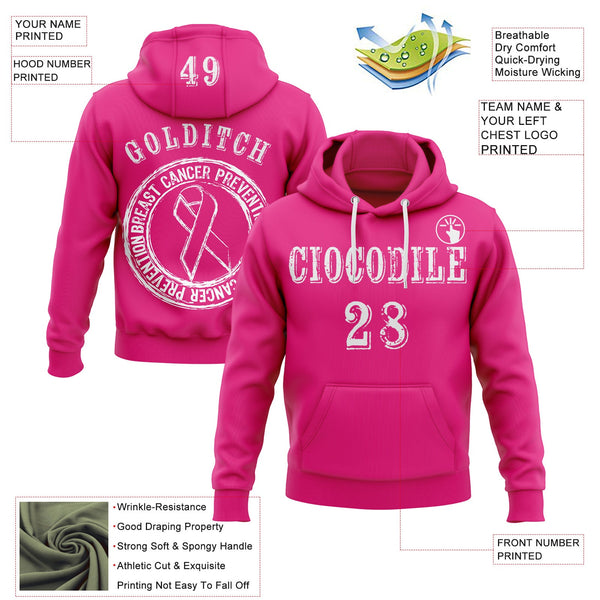 Custom Hot Pink White 3D Pink Ribbon Breast Cancer Awareness Women Health Care Support Sports Pullover Sweatshirt Hoodie alternate