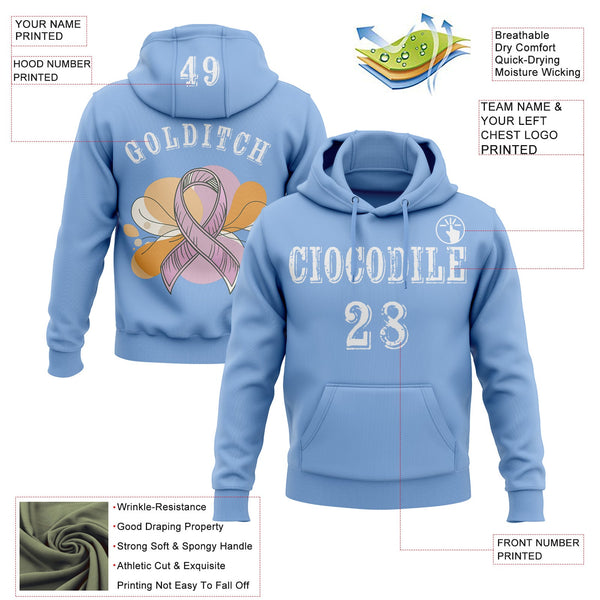 Custom Light Blue White 3D Pink Ribbon Breast Cancer Awareness Women Health Care Support Sports Pullover Sweatshirt Hoodie alternate