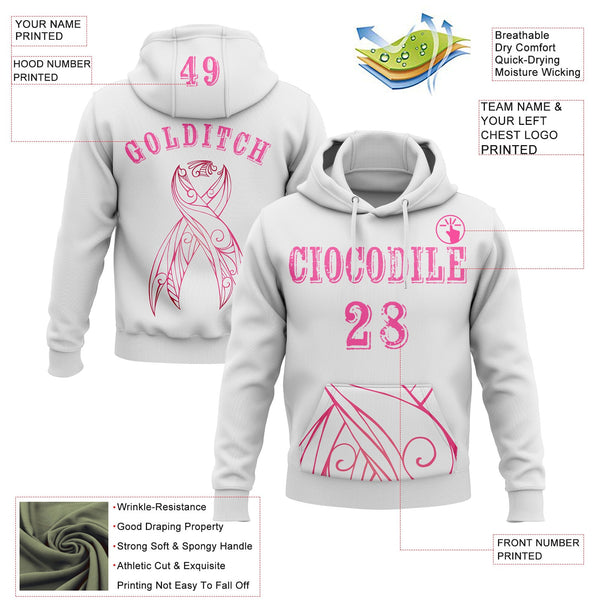 Custom White Pink 3D Pink Ribbon Breast Cancer Awareness Women Health Care Support Sports Pullover Sweatshirt Hoodie alternate