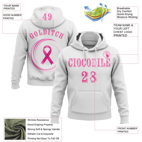 Custom White Pink 3D Pink Ribbon Breast Cancer Awareness Women Health Care Support Sports Pullover Sweatshirt Hoodie alternate