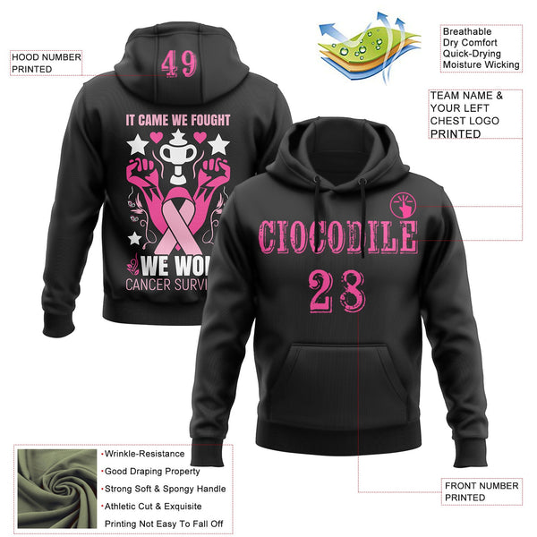 Custom Black Pink-White 3D Pink Ribbon Breast Cancer Awareness Women Health Care Support Sports Pullover Sweatshirt Hoodie alternate