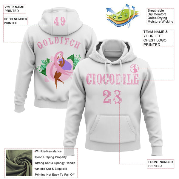 Custom White Light Pink 3D Pink Ribbon Breast Cancer Awareness Women Health Care Support Sports Pullover Sweatshirt Hoodie alternate