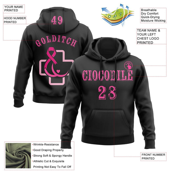 Custom Black Pink 3D Pink Ribbon Breast Cancer Awareness Women Health Care Support Sports Pullover Sweatshirt Hoodie alternate