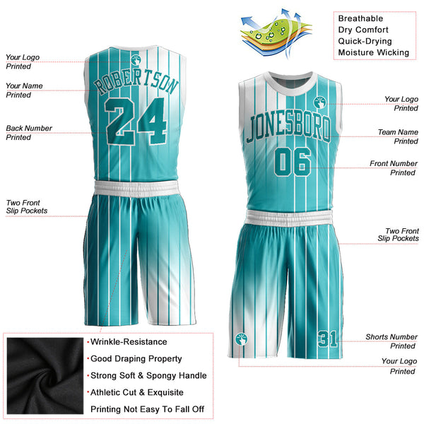 Custom Aqua Aqua-White Round Neck Sublimation Basketball Uniform Jersey alternate