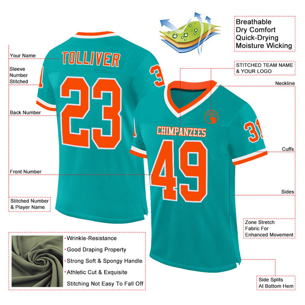 Custom Aqua Orange-White Mesh Authentic Throwback Football Jersey alternate