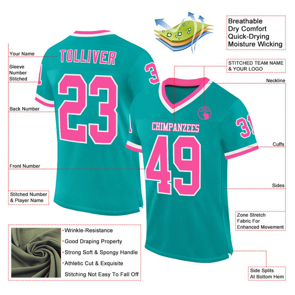 Custom Aqua Pink-White Mesh Authentic Throwback Football Jersey alternate