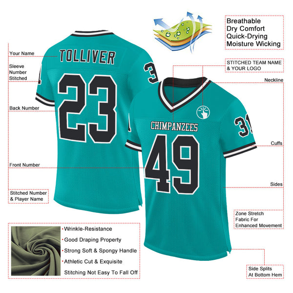 Custom Aqua Black-White Mesh Authentic Throwback Football Jersey alternate