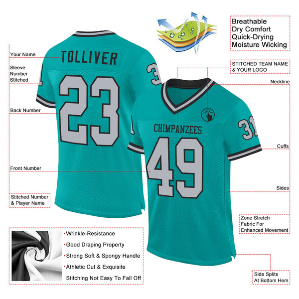 Custom Aqua Gray-Black Mesh Authentic Throwback Football Jersey alternate