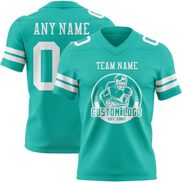 Custom Aqua White Authentic Football Jersey alternate