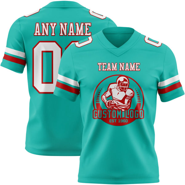 Custom Aqua White-Red Authentic Football Jersey alternate