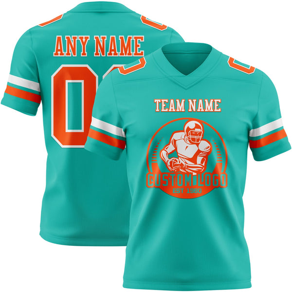 Custom Aqua Orange-White Authentic Football Jersey alternate