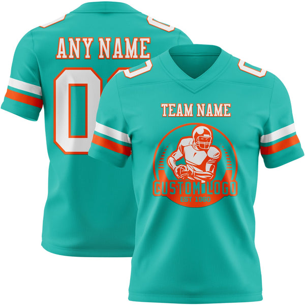 Custom Aqua White-Orange Authentic Football Jersey alternate