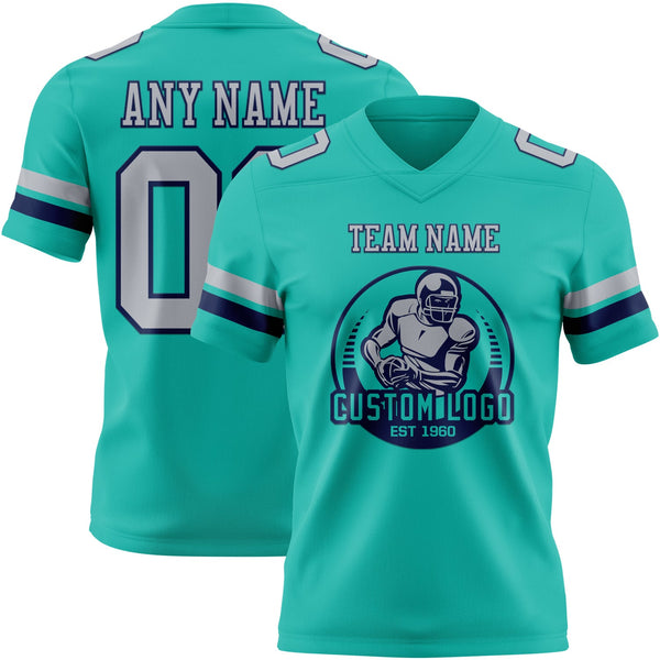 Custom Aqua Gray-Navy Authentic Football Jersey alternate