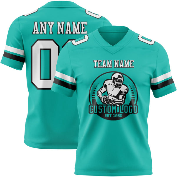 Custom Aqua White-Black Authentic Football Jersey alternate