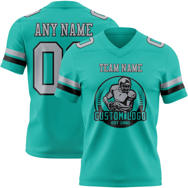 Custom Aqua Gray-Black Authentic Football Jersey alternate