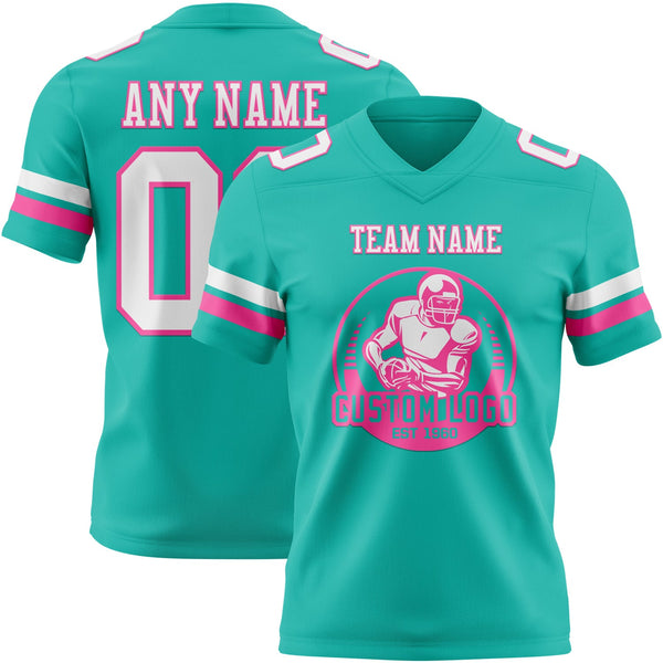 Custom Aqua White-Pink Authentic Football Jersey alternate