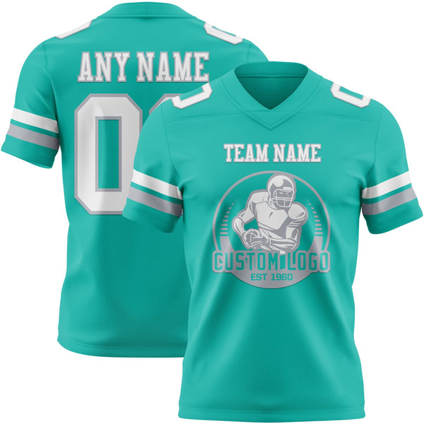 Custom Aqua White-Gray Authentic Football Jersey alternate