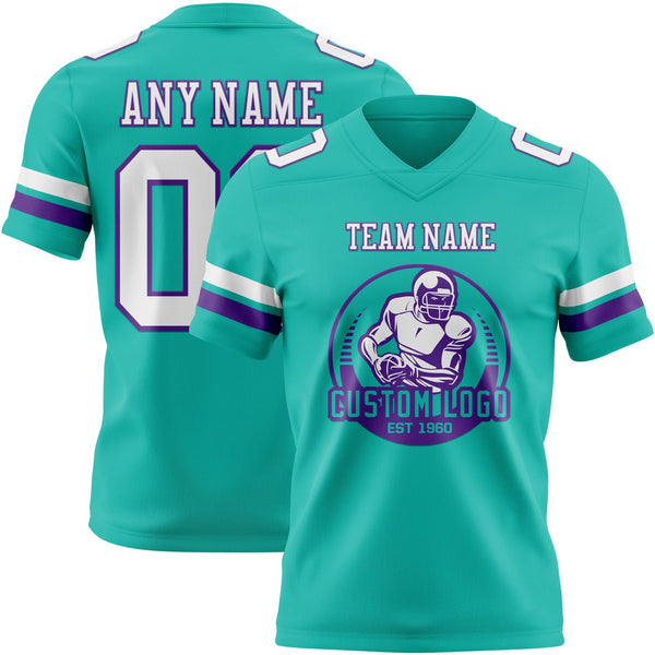 Custom Aqua White-Purple Authentic Football Jersey alternate