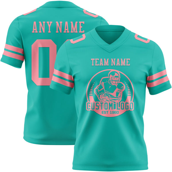 Custom Aqua Medium Pink Authentic Football Jersey alternate