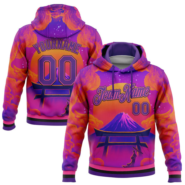 Custom Stitched Purple Orange Pink-Black 3D Syntetyc Tori And Geisha Sports Pullover Sweatshirt Hoodie