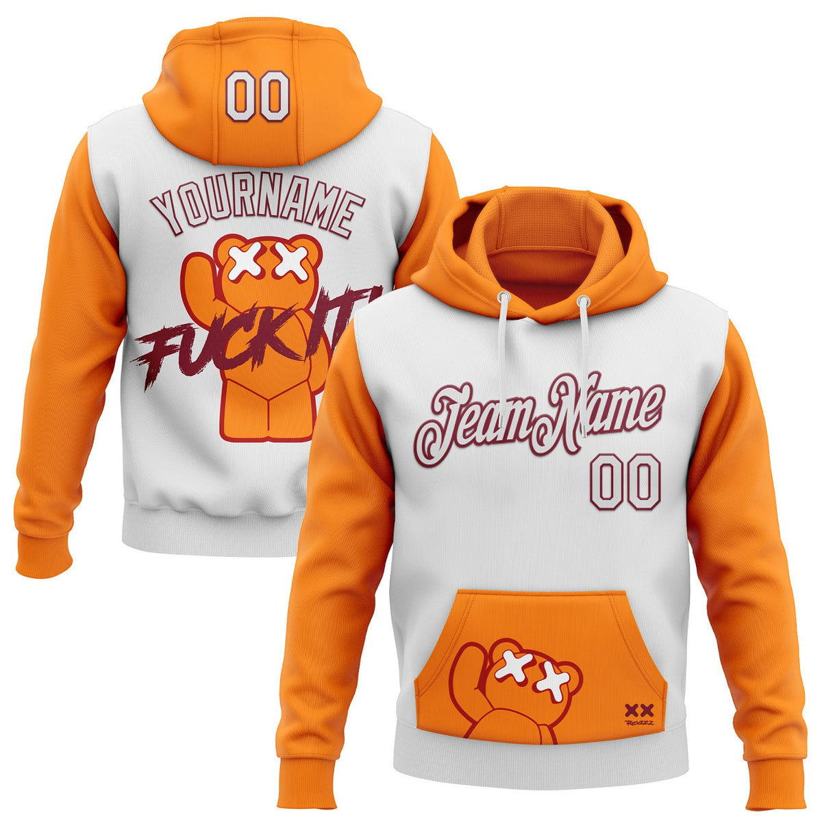 Custom Stitched White Bay Orange-Crimson 3D Revzzz Fuckit Sports Pullover Sweatshirt Hoodie