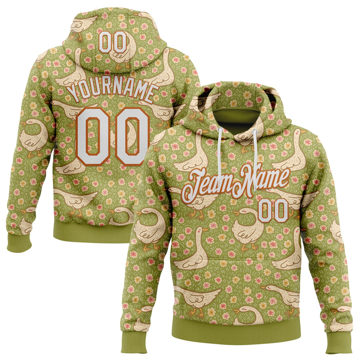 Custom Stitched Green White-Texas Orange 3D Emi Bee Meadow Goose Sports Pullover Sweatshirt Hoodie